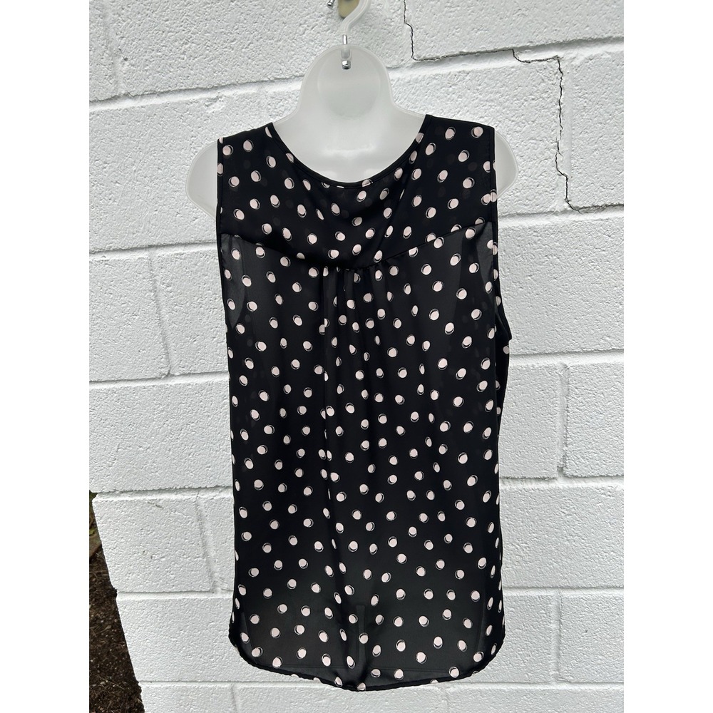 Elle Black White Polka Dot Ruffle Neck Sleeveless Blouse Top XXL Peach Lightet - Picture 5 of 7